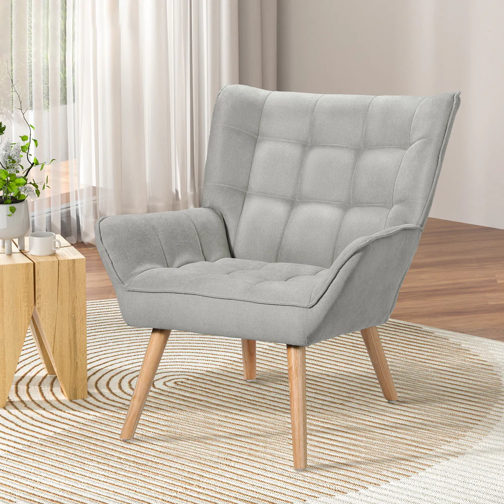 Armchair Lounge Chair Accent Chairs Linen Fabric Cushion Seat - Grey - Nurns