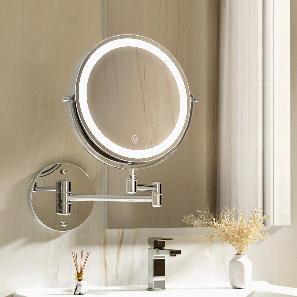 Extendable Makeup Mirror 10X Magnifying Double-Sided Bathroom - Silver - Nurns