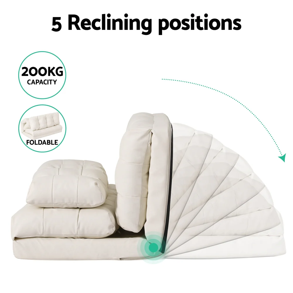 Micah 2-Seater Floor Lounge Sofa Bed Pillow Leather - White - Nurns