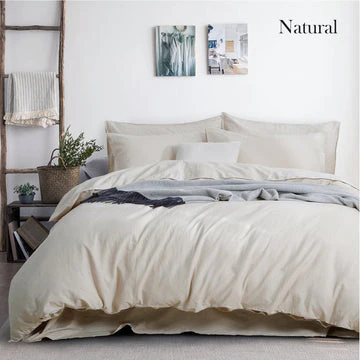 QUEEN Luxurious Linen Cotton Quilt Cover Set - Natural - Nurns