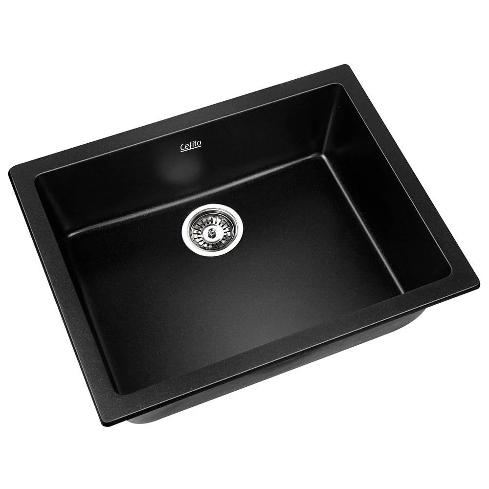 Stone Kitchen Sink 610X470MM Granite Under/Topmount Basin Bowl Laundry Black - Nurns