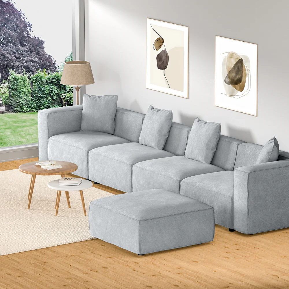 Mckenzie 5-Seater Modular Sofa Chaise Set - Grey - Nurns