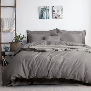 KING Luxurious Linen Cotton Quilt Cover Set - Grey - Nurns