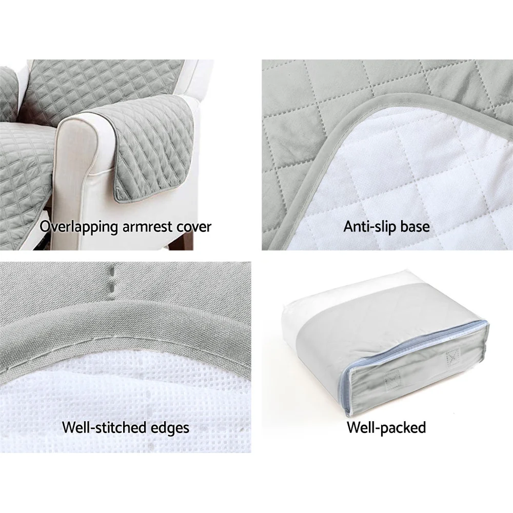 Sofa Cover Quilted Couch Covers Lounge Protector Slipcovers 3 Seater Grey - Nurns