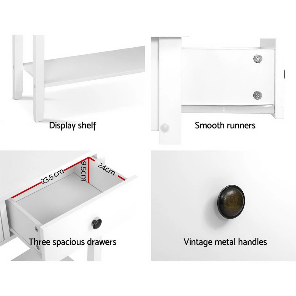 Hallway Console Table Hall Side Entry 3 Drawers Display White Desk Furniture - Nurns