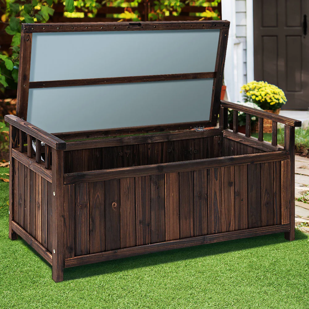 Outdoor Storage Box Wooden Garden Bench Chest Toy Tool Sheds Furniture - Charcoal - Nurns