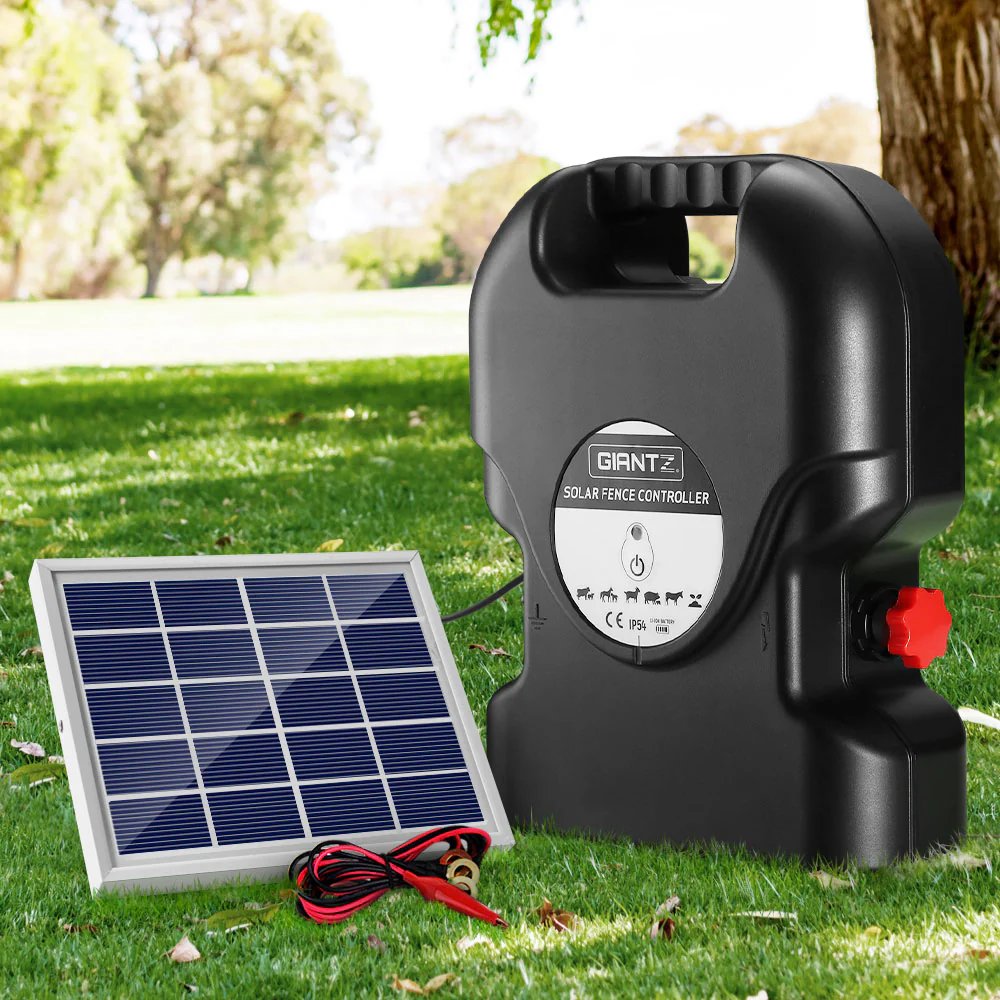 Giantz Electric Fence Energiser Solar Fencing Energizer Charger Farm Animal 15km 0.8J - Nurns
