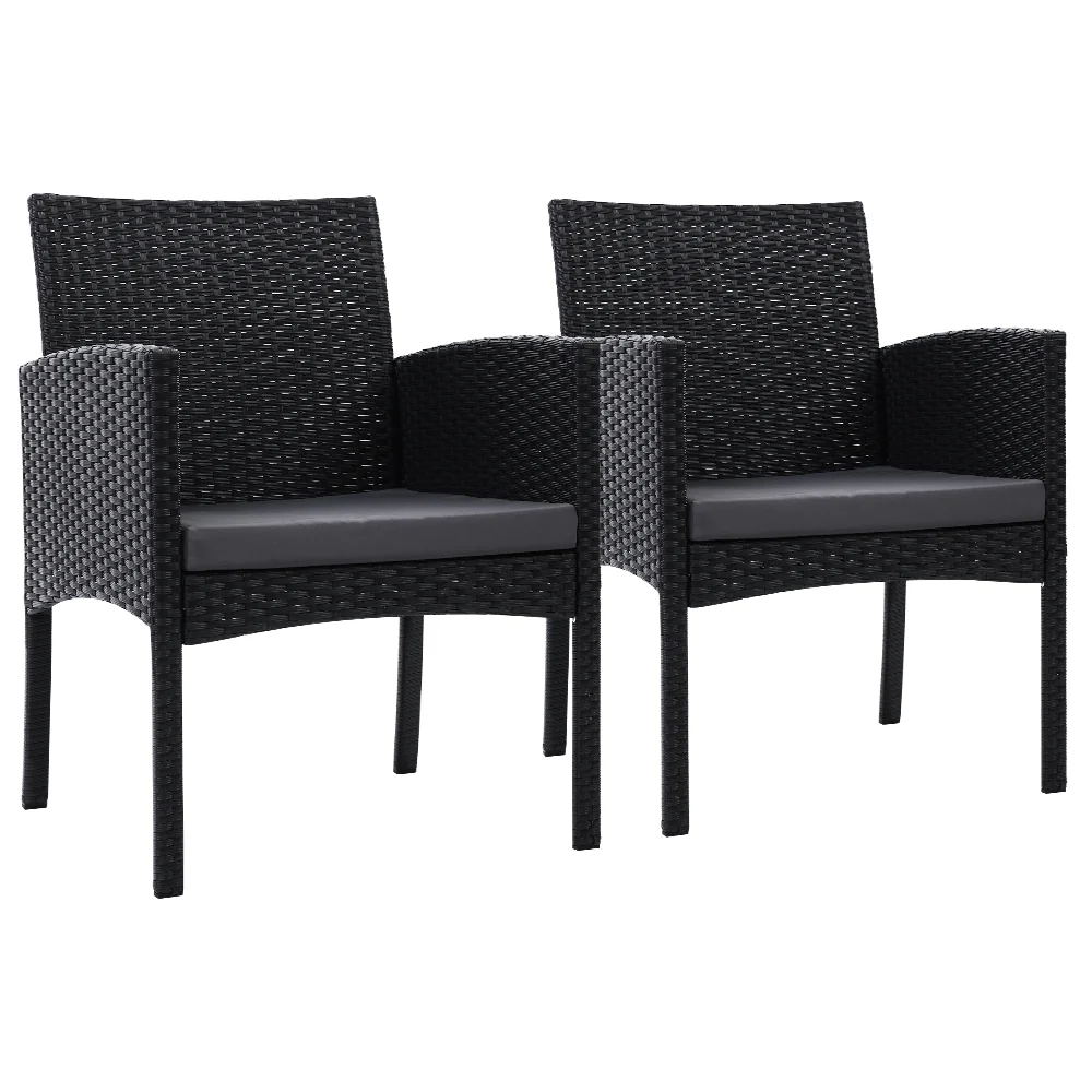 Kenneth Set of 2 Outdoor Dining Chairs Patio Furniture Rattan Lounge Chair XL - Black - Nurns