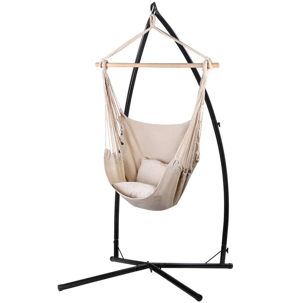 Hammock Chair Outdoor Camping Hanging with Steel Stand - Cream - Nurns