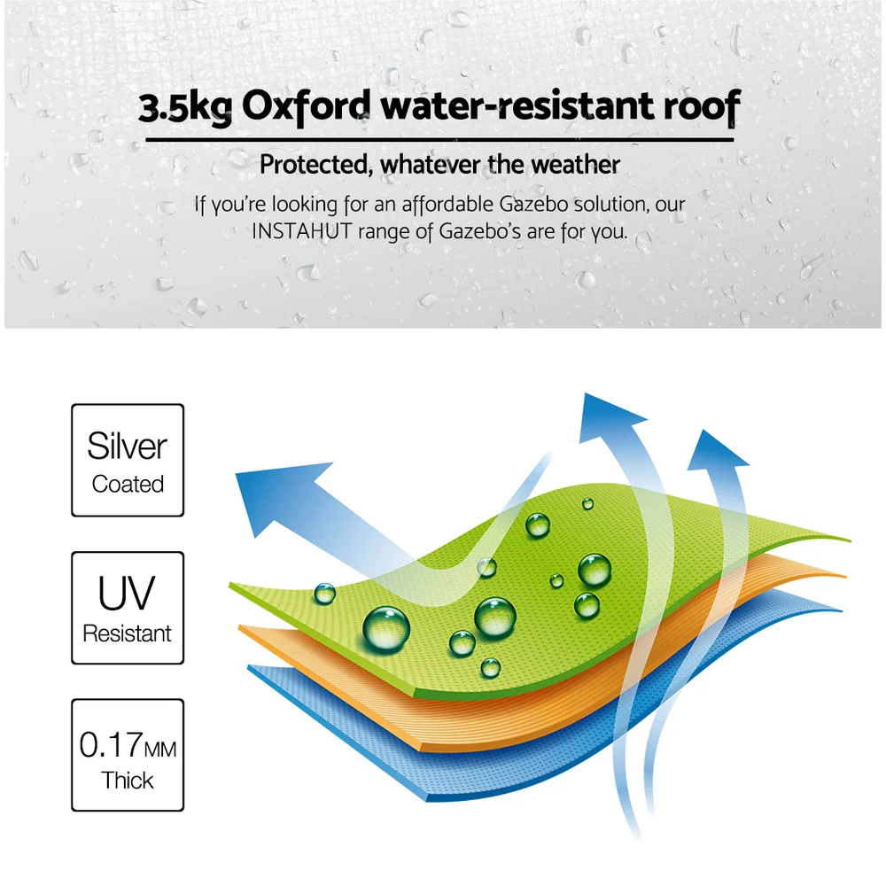 Instahut Gazebo Pop Up Marquee 3x3 Folding Tent Outdoor Camping 500D Oxford - Nurns