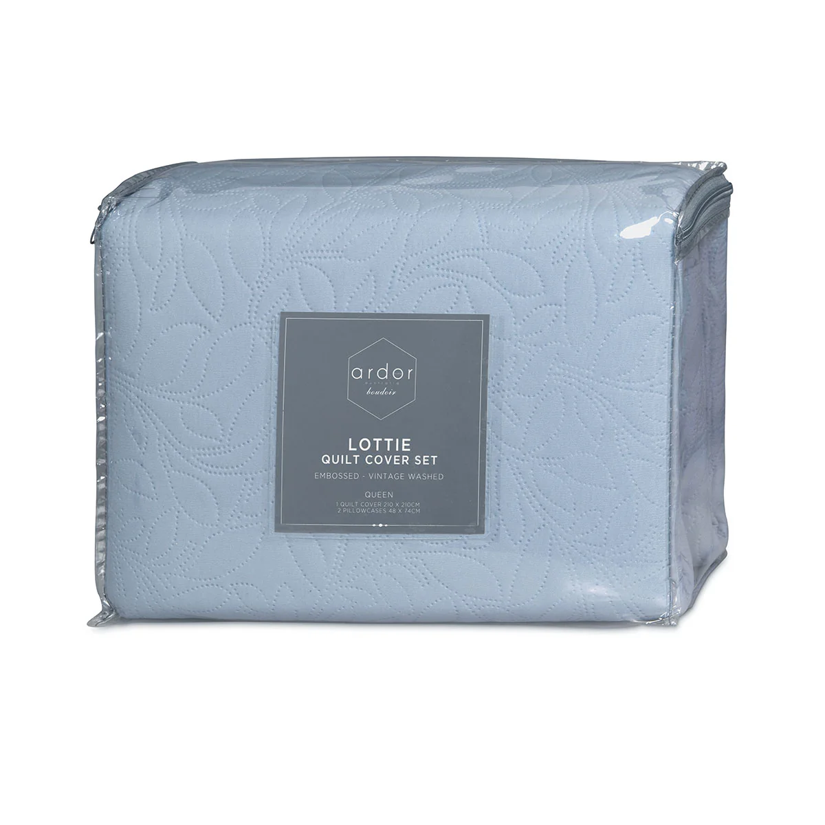 KING Pinsonic Embossed Quilt Cover Set - Bluebell - Nurns