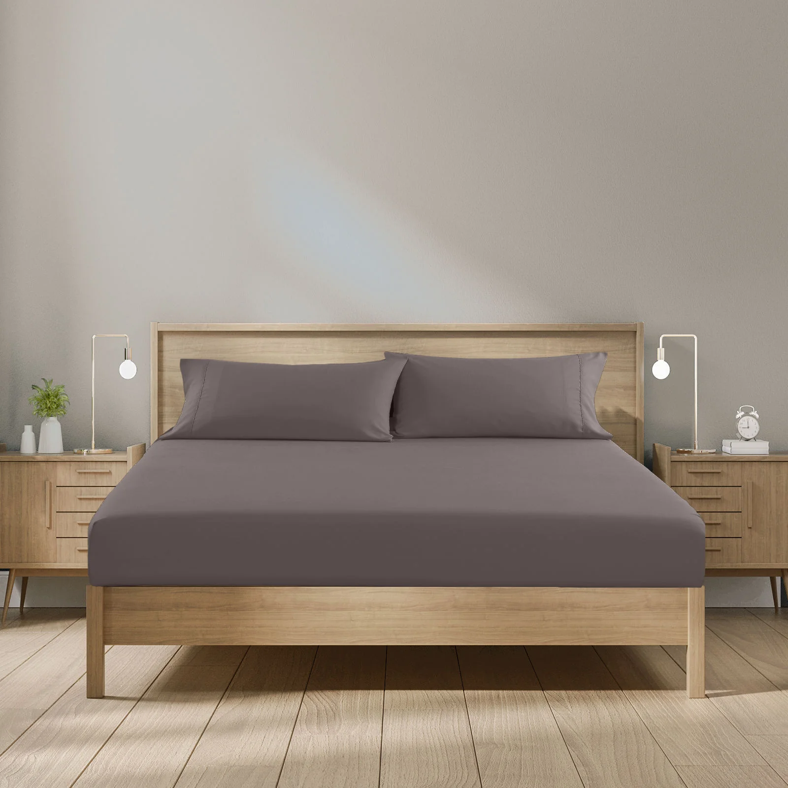 Double Royal Comfort 1500TC Cotton Rich Fitted Sheet 3pc Set - Dusk Grey - Nurns