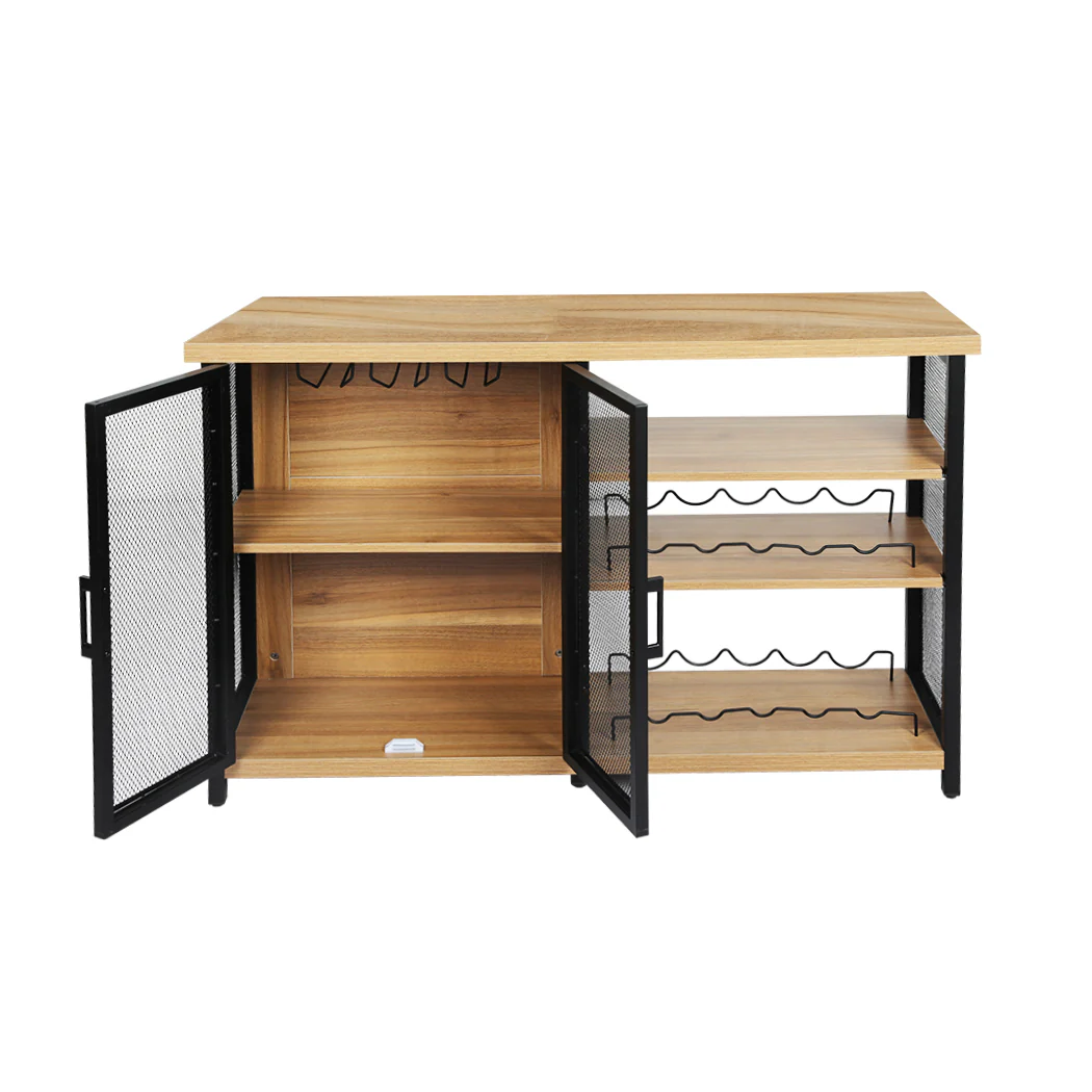 Bar Cabinet Buffet Sideboard - Oak & Black - Nurns