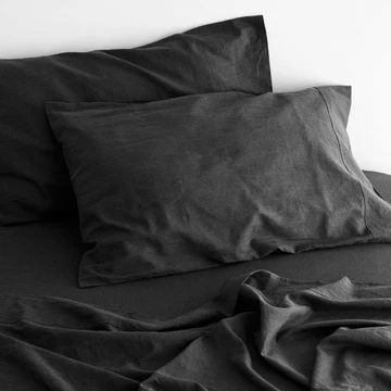 Queen Luxurious Linen Cotton Sheet Set Charcoal - Nurns