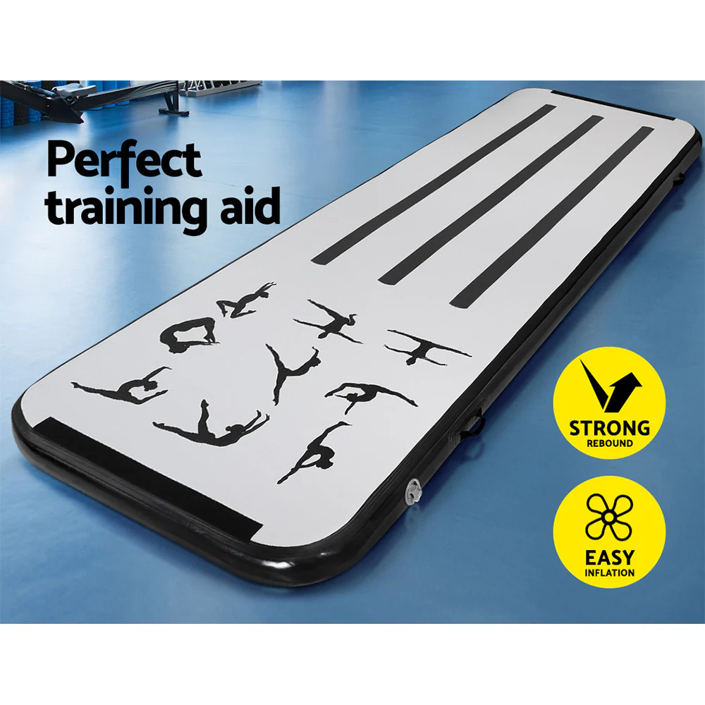 Everfit 3M Air Track Gymnastics Tumbling Mat Exercise Cheerleading Unique Black - Nurns