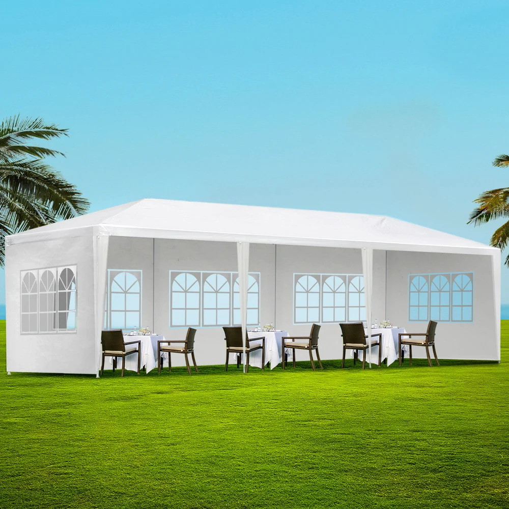 Instahut Gazebo 3x9m Marquee Wedding Party Tent Outdoor Camping Side Wall Canopy 5 Panel White - Nurns
