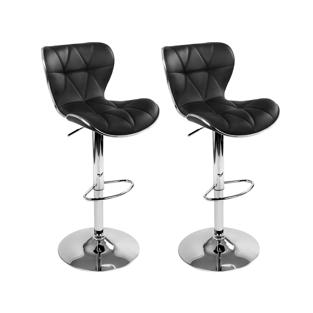 Set of 2 Liosia PU Leather Patterned Bar Stools - Black & Chrome - Nurns