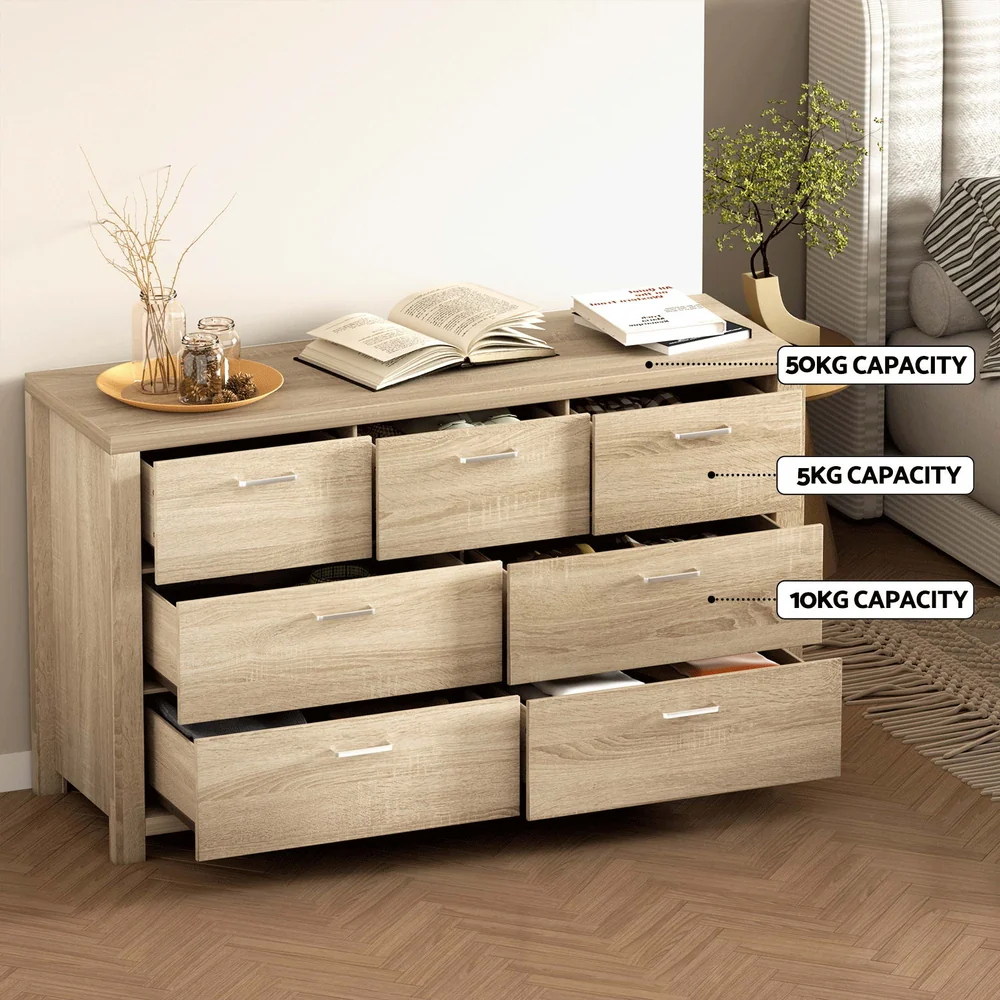Artiss 7 Chest of Drawers - Pine - Nurns