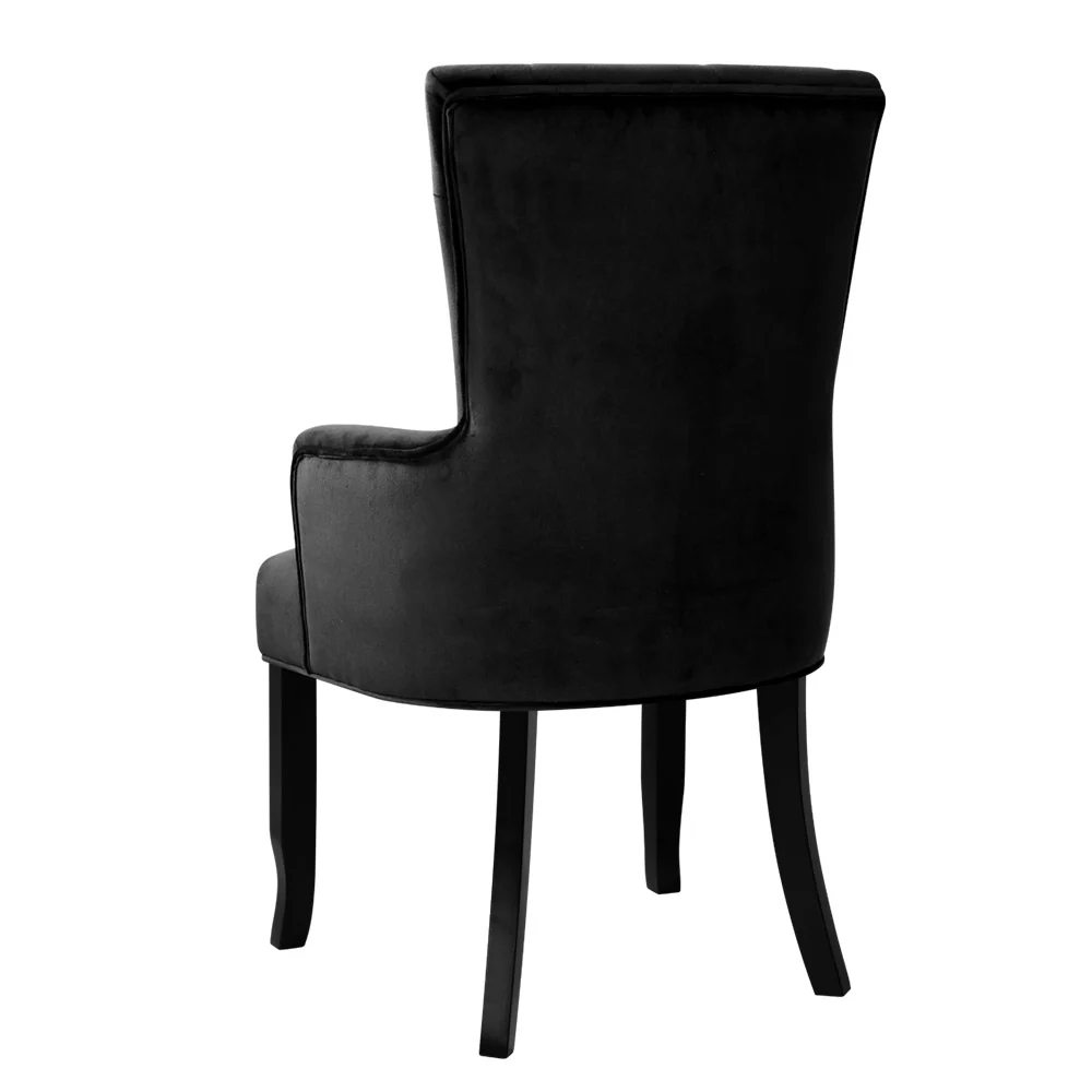 Arden Dining Chair Velvet French Provincial Armchair - Black - Nurns