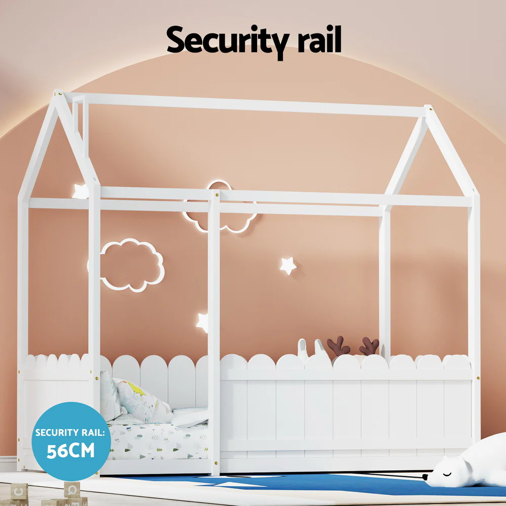 Lucy Bed Frame Wooden Kids House - White Single - Nurns