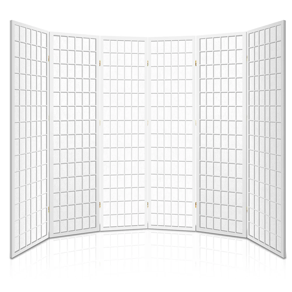 6 Panel Room Divider Screen 261x179cm - White - Nurns
