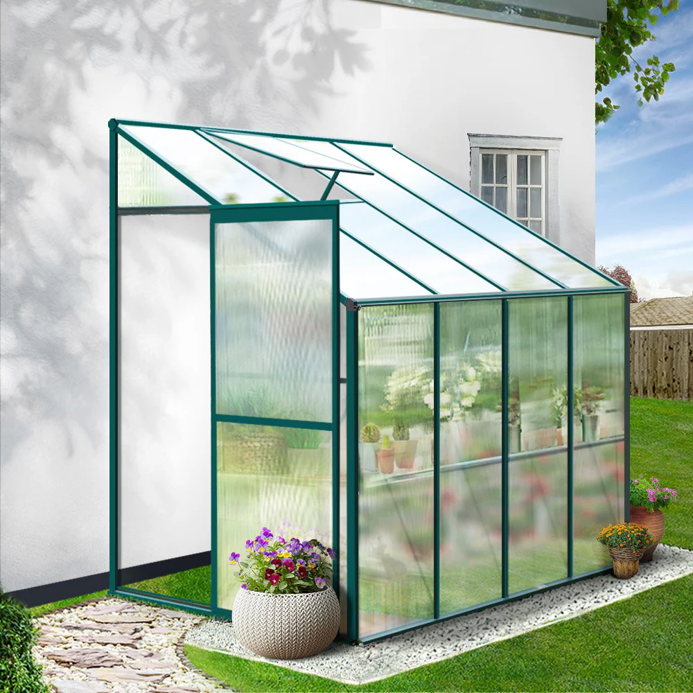 Greenfingers Greenhouse 2.52x1.27x2.13M Lean-to Aluminium Polycarbonate Green House Garden Shed - Nurns