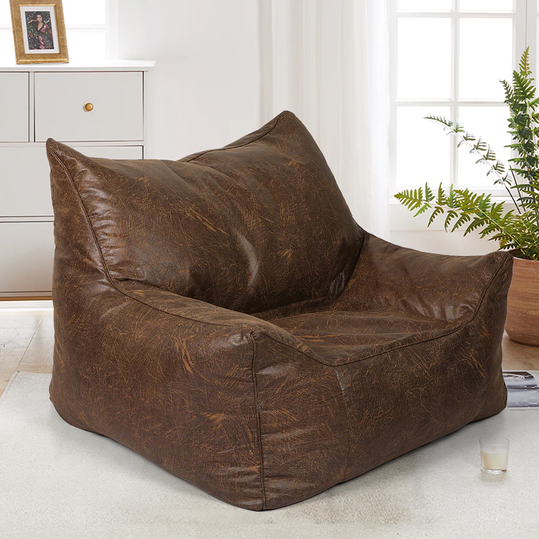 Bean Bag Chair Square Cover PU Indoor Home Game Lounger Seat Lazy Sofa Large - Dark Brown - Nurns
