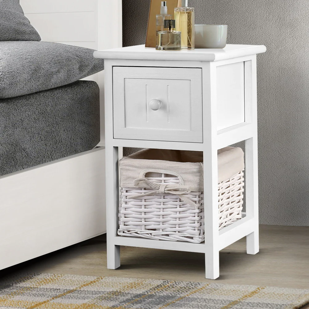 Set of 2 Boniface Wooden Bedside Tables - White - Nurns