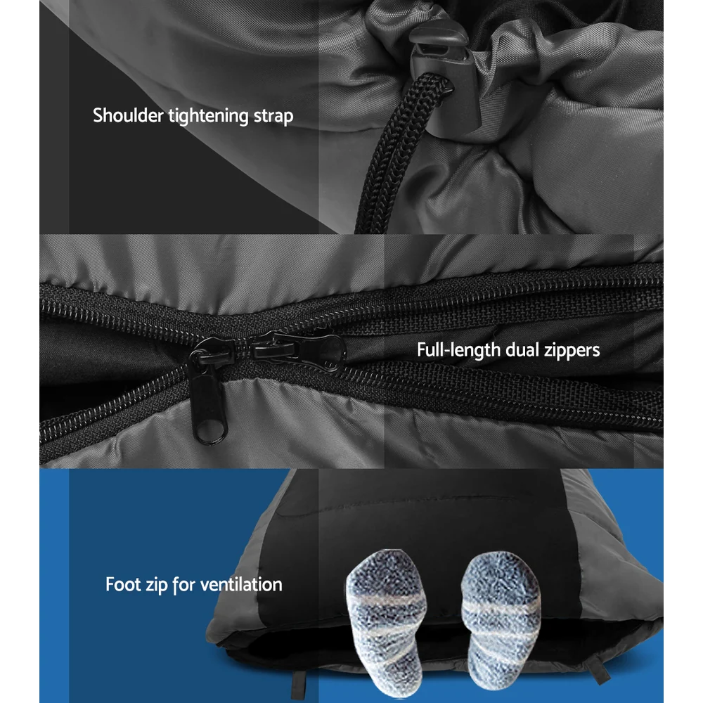 Sleeping Bag Single Thermal Camping Hiking Tent Black - Nurns