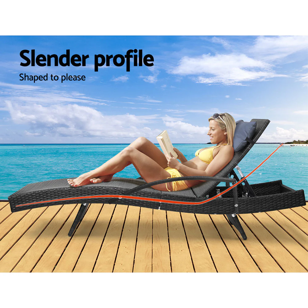 Silsden Outdoor Sun Lounge Wicker with Armrest Chair and Pillow - Black - Nurns