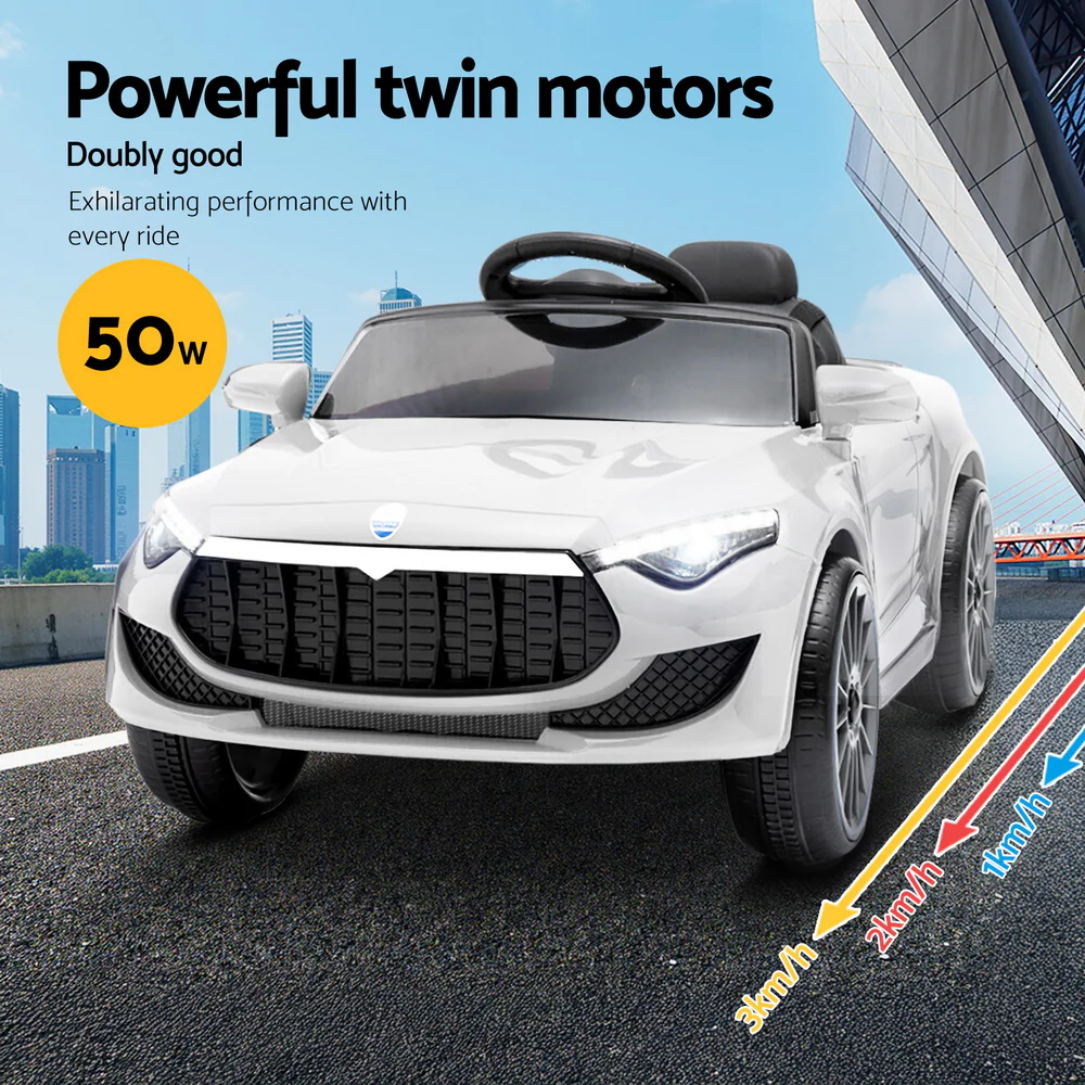 Kids Electric Ride On Car Cars Music Headlight Remote Control 12V - White - Nurns