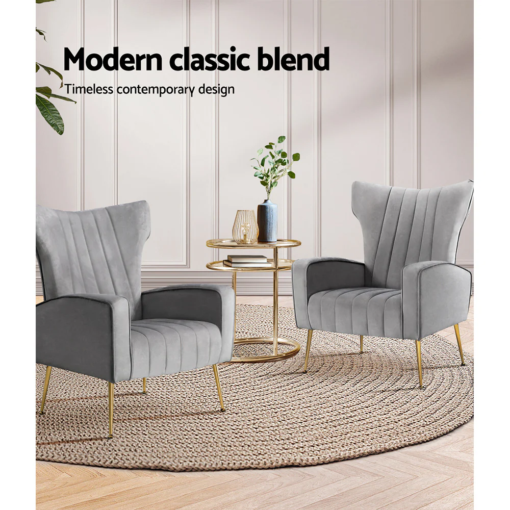 Maricel Accent Velvet Seat Lounge Armchair - Grey - Nurns