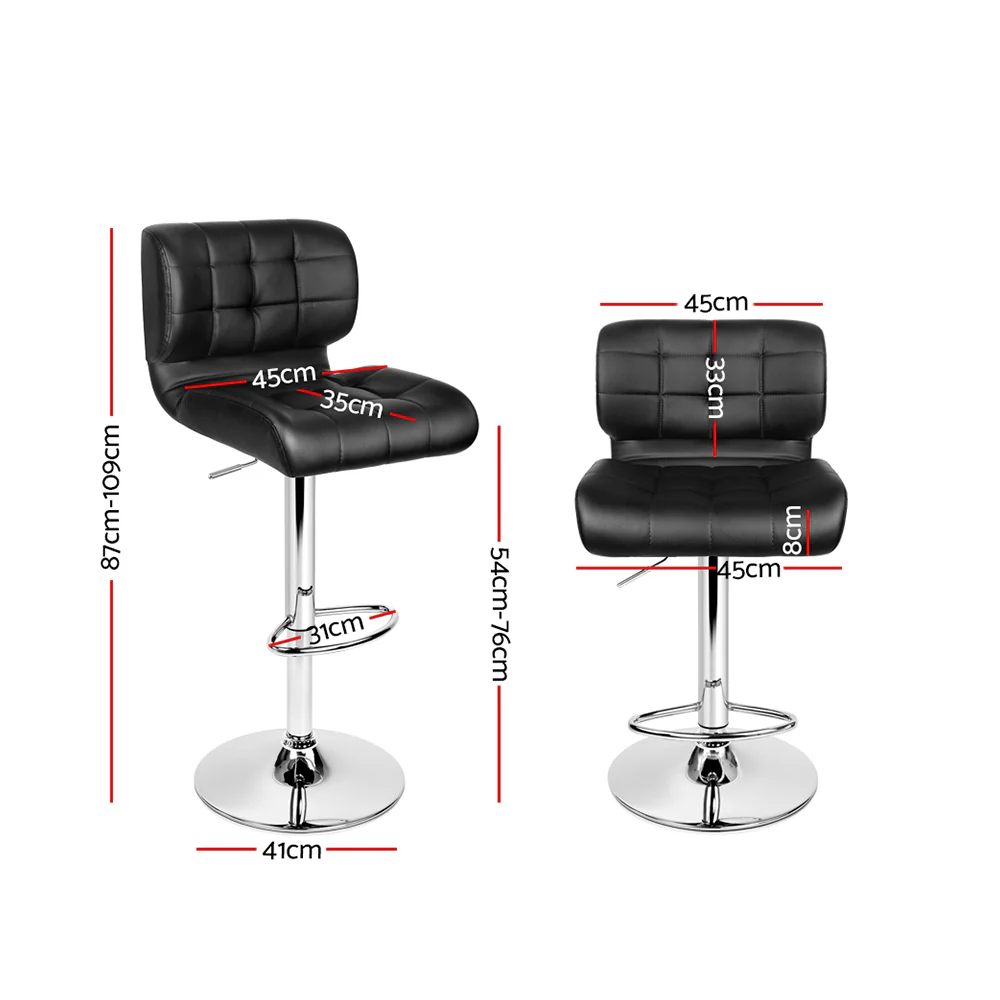 Set of 2 Genoa PU Leather Gas Lift Bar Stools - Black & Chrome - Nurns