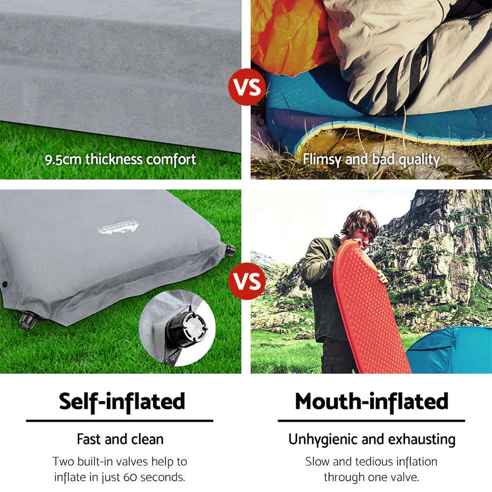 Self-Inflating Mattress Camping Sleeping Mat Air Bed Single Grey - Nurns