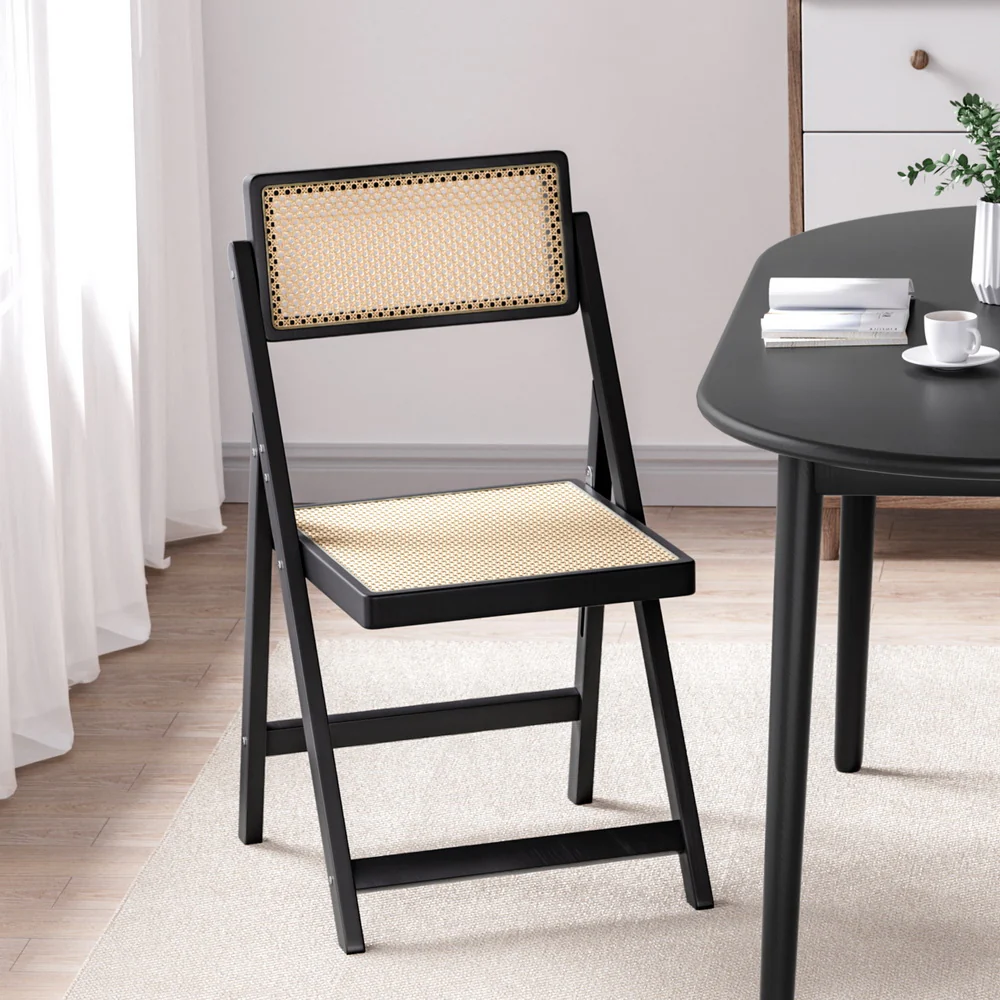 Nancy Dining Chair Wooden Rattan Foldable - Black - Nurns