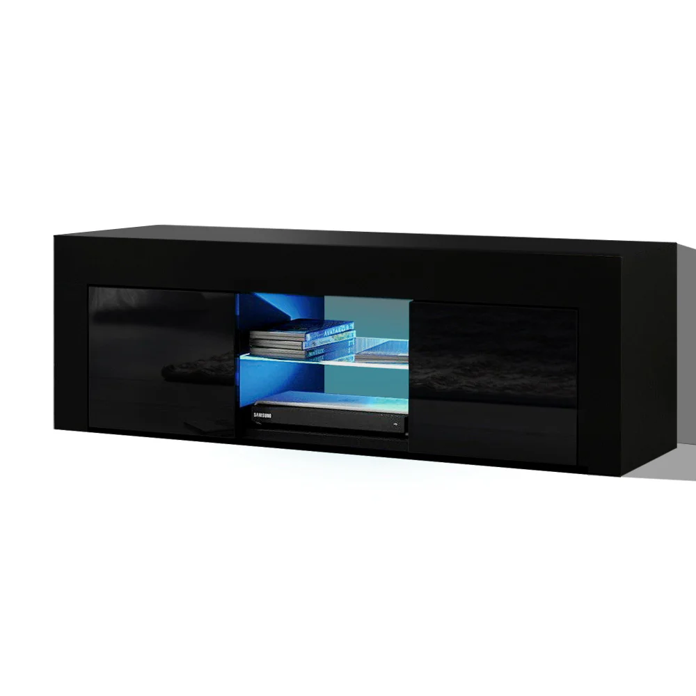 Morten 130cm TV Cabinet Entertainment Unit Stand RGB LED Gloss Furniture - Black - Nurns