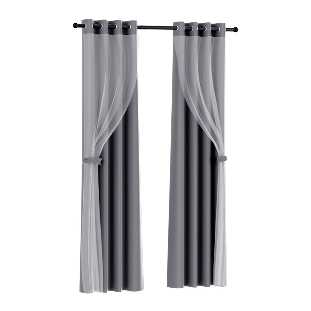 Set of 2 132x213cm Blockout Sheer Curtains Charcoal - Nurns
