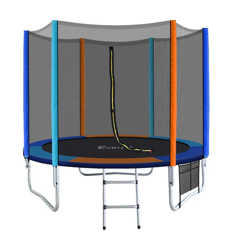Everfit Trampoline for Kids 8FT with Ladder Enclosure Safety Net Pad Gift Round - Nurns