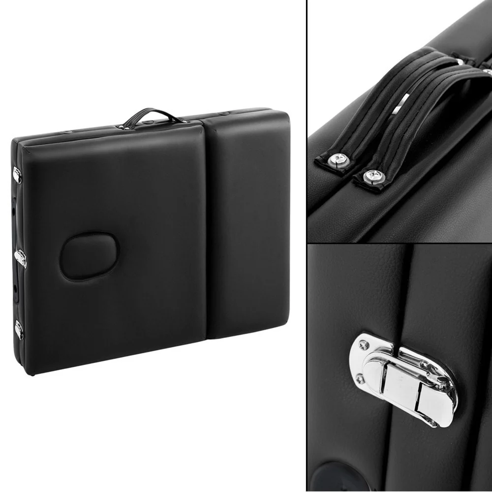 Massage Table 70cm 3 Fold Wooden Portable Beauty Therapy Bed Waxing Black - Nurns