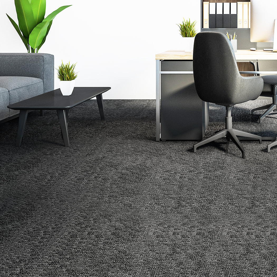Roxine Set of 20 50x50 Carpet Tiles Box Heavy Commercial Retail Office Premium Flooring - Black - Nurns