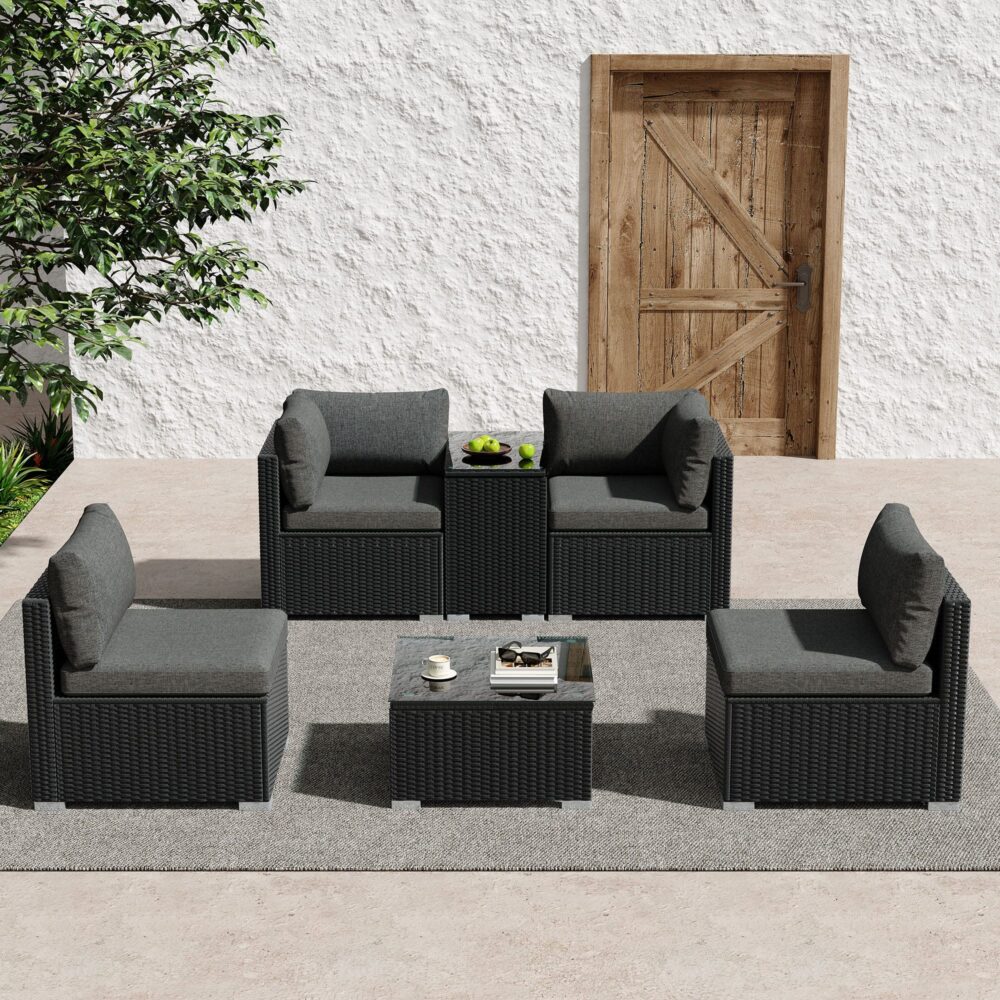 Quincy 4-Seater Modular Wicker Outdoor Lounge Set - Black - Nurns