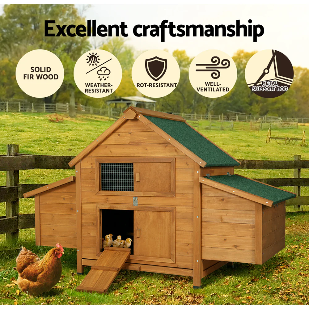 Chicken Coop Large Rabbit Hutch House Run Cage Wooden Outdoor Pet Hutch - Nurns