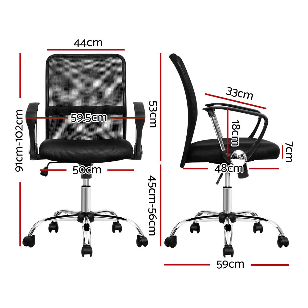 Artiss Mesh Office Chair Mid Back Black - Nurns