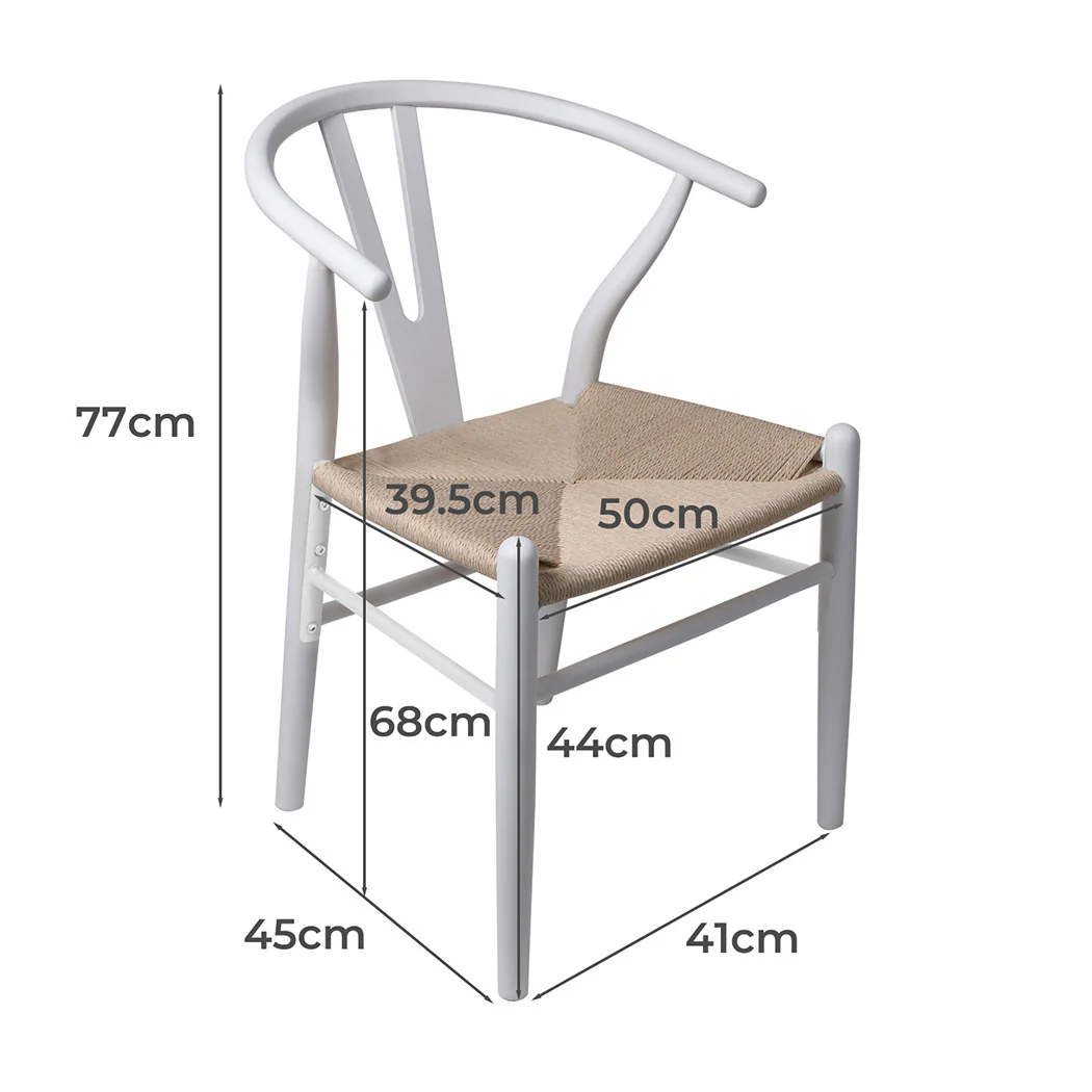 Jett Set of 2 Dining Chairs Rattan Seat Side Kitchen Wood Furniture - White - Nurns