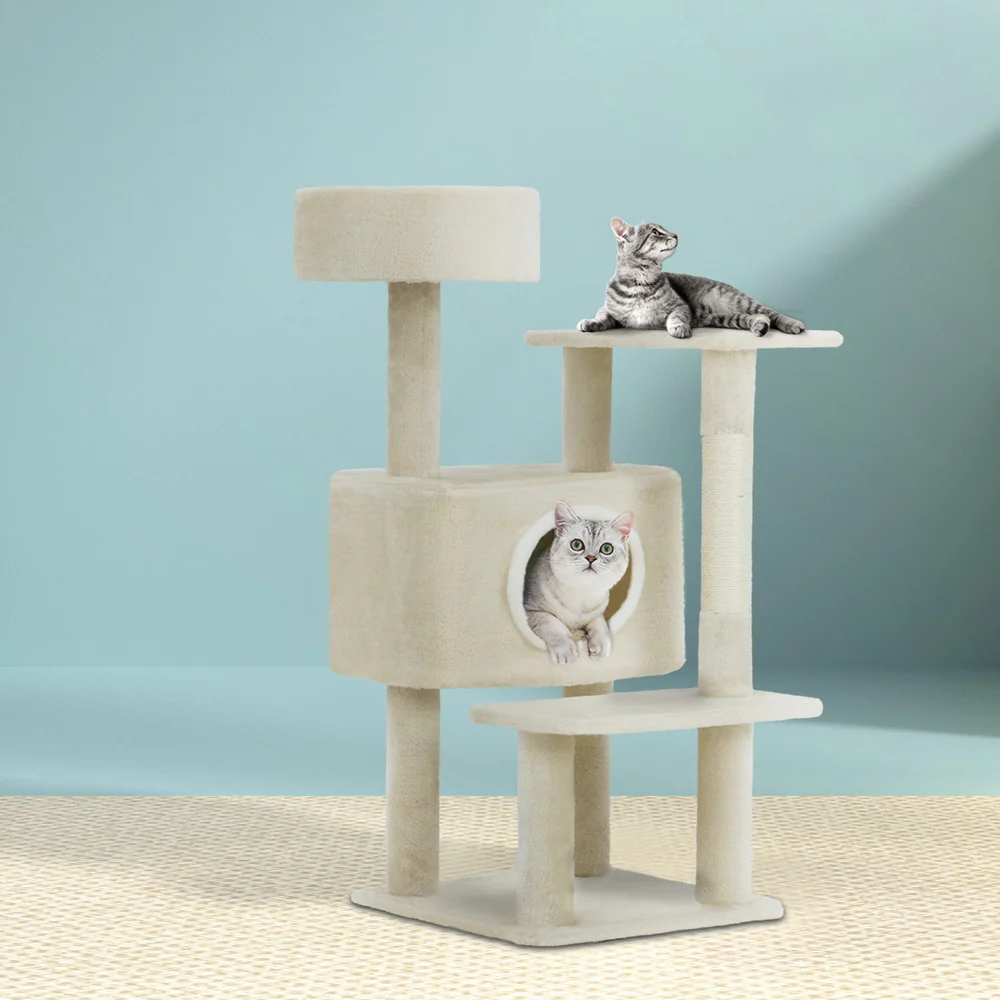 Cat Tree Tower Scratching Post Scratcher Wood Condo House Bed Trees 90cm - Beige - Nurns