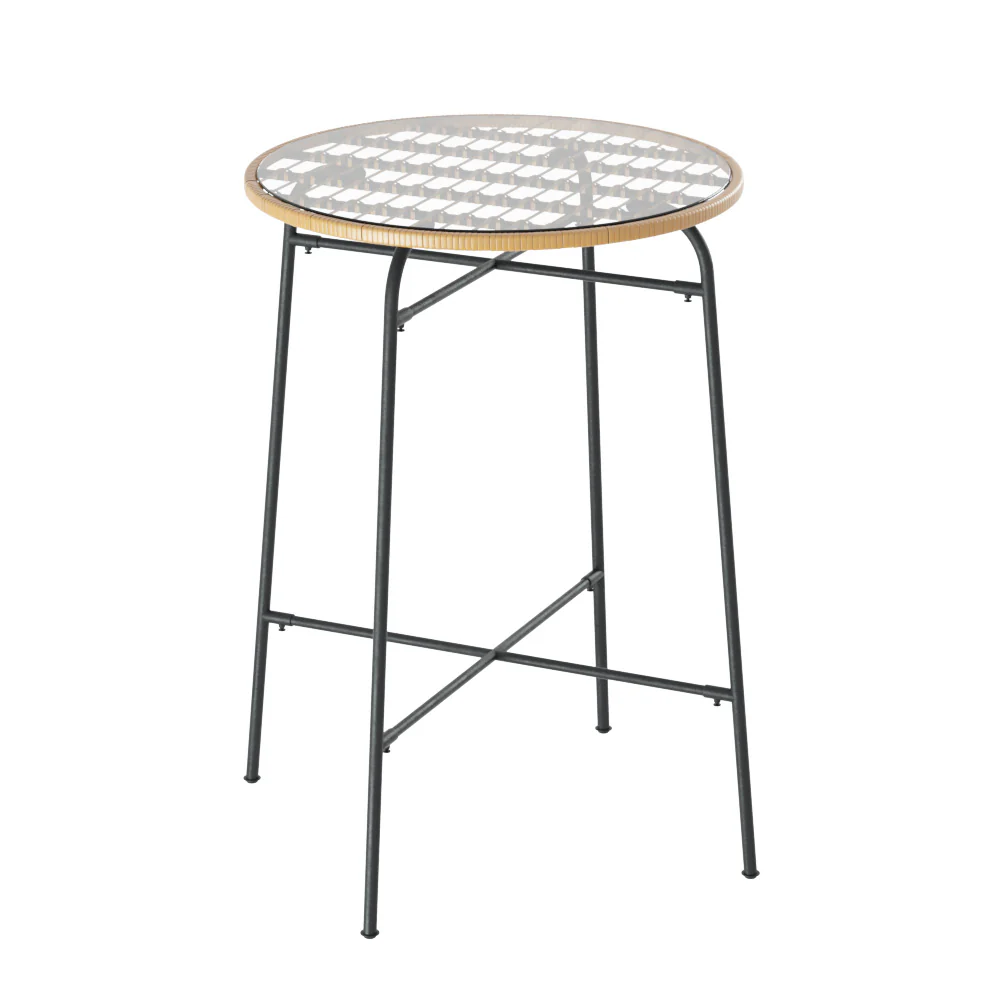 Myles Outdoor Bar Table Wicker Dining Bistro Patio Balcony Glass Table Steel - Wood - Nurns