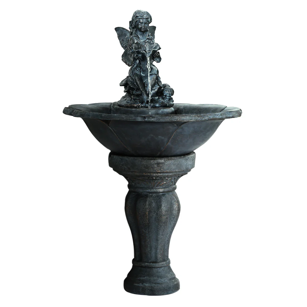 Water Fountain Features Solar with LED Lights Outdoor Cascading Angel - Nurns