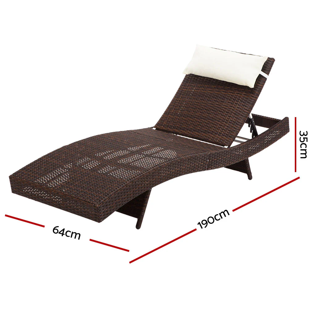 Travis Outdoor Sun Lounge Wicker Chair without Armrest - Brown - Nurns
