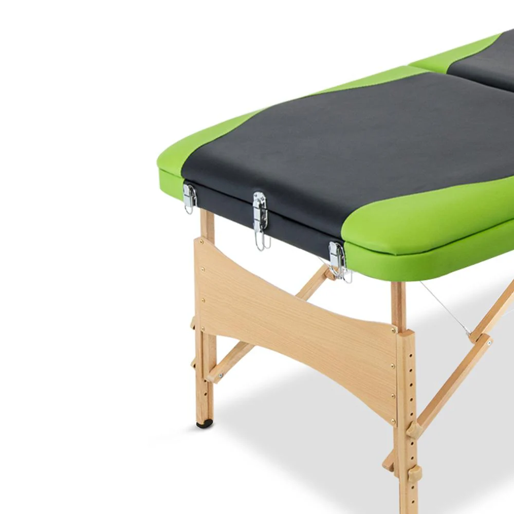 Massage Table 70cm 3 Fold Wooden Portable Beauty Therapy Bed Waxing Green - Nurns