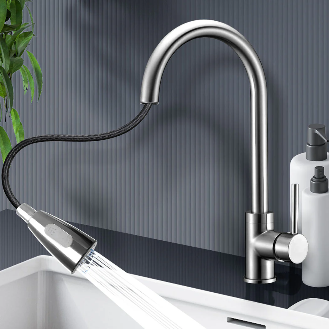 Kitchen Faucet Extender Tap Pull Out Brass Mixer Taps Sink Vanity Swivel Wels Silver - Nurns
